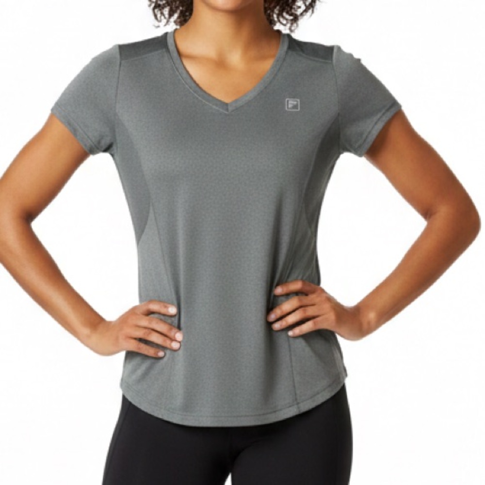FILA Sport Women’s V-Neck Athletic Top Gray Size XS Short Sleeve Performance Tee